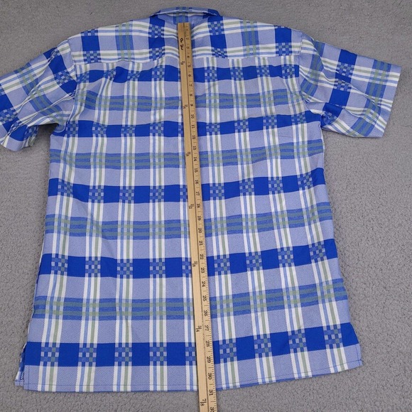 Montique‎ Shirt Mens Medium Blue Plaid Button Down Short Sleeve - Picture 12 of 13